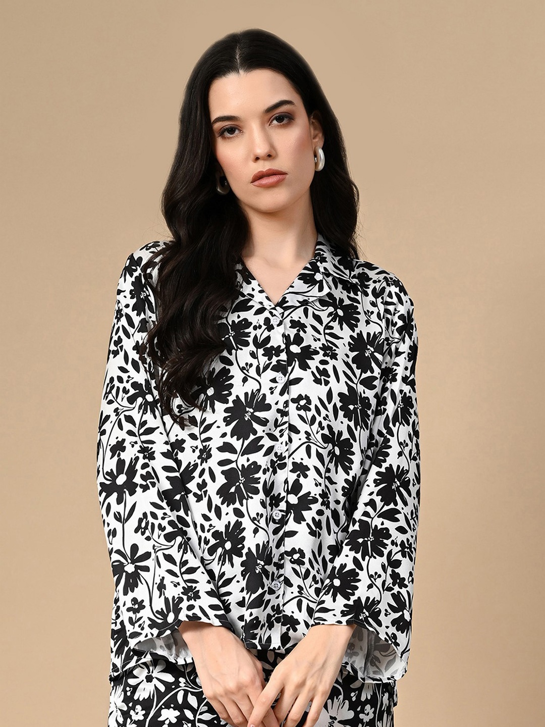 

PANDORNA Floral Printed Shirt With Trouser, Black