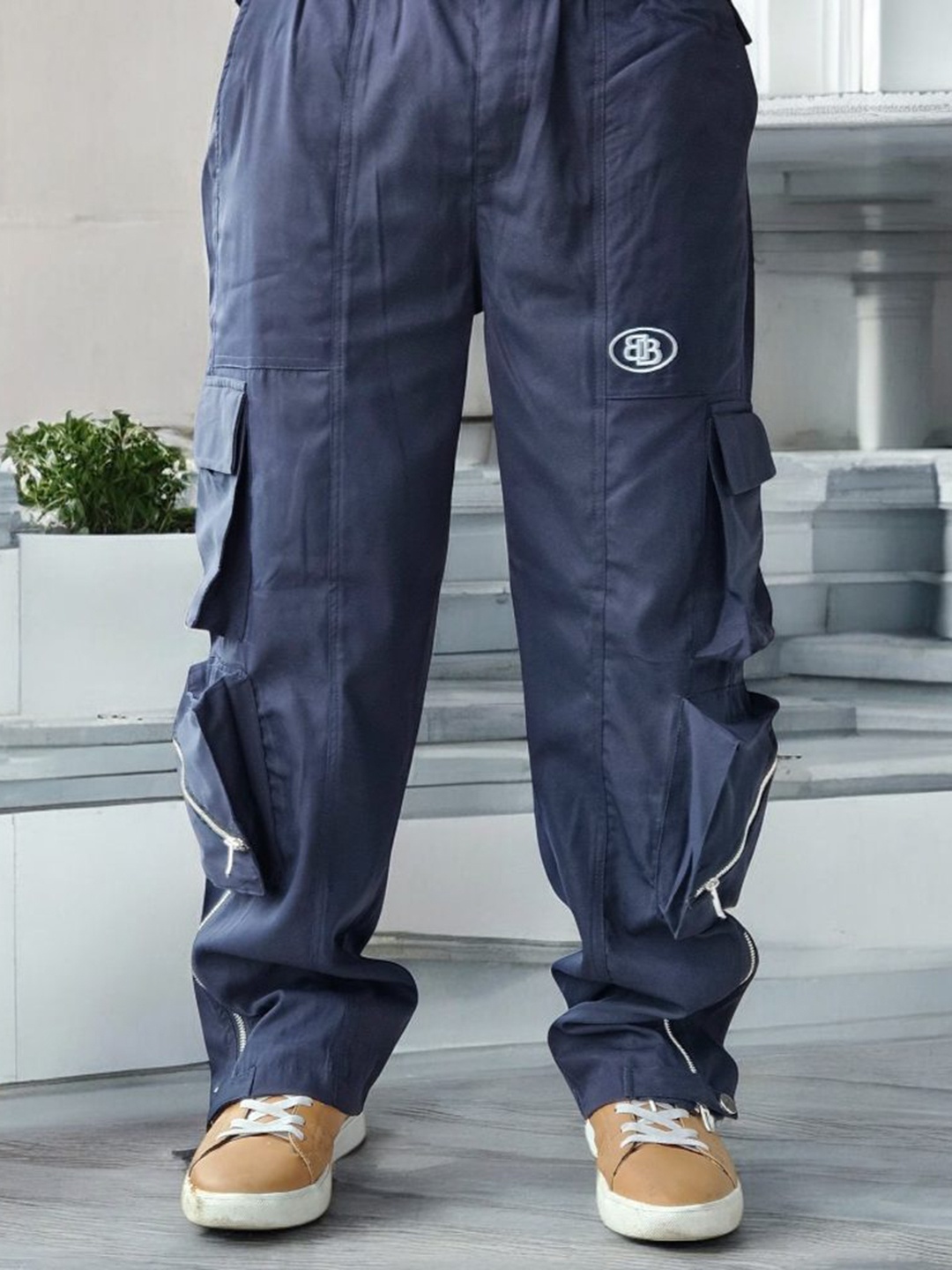 

BOTABOCHI Men Relaxed Loose Fit Easy Wash Cargos Trousers, Blue