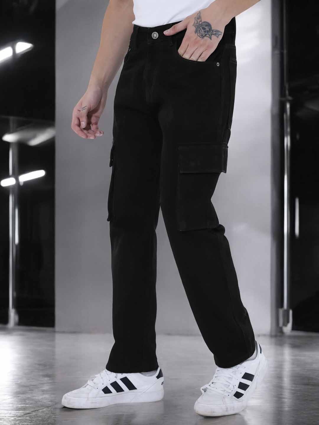 

BOTABOCHI Men Relaxed Mid-Rise Cargos Trousers, Black
