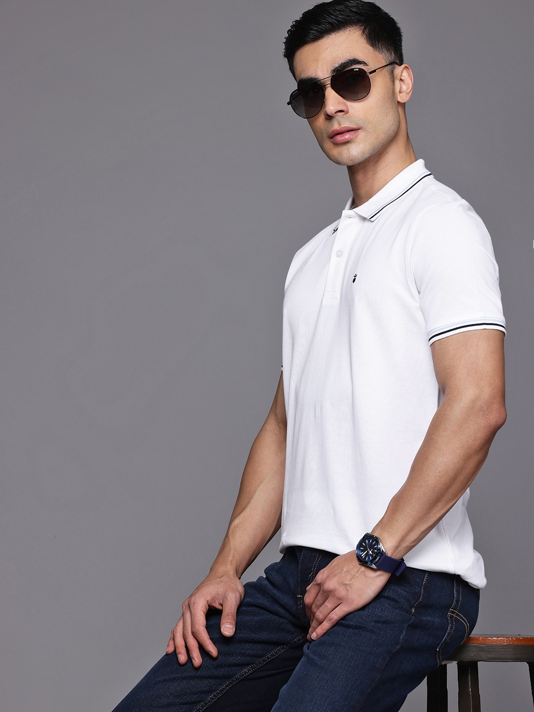 

Louis Philippe Sport Polo Collar Pure Cotton T-shirt, White