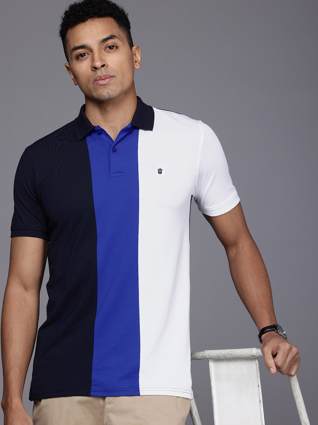 

Louis Philippe Sport Colourblocked Polo Collar T-shirt, Navy blue