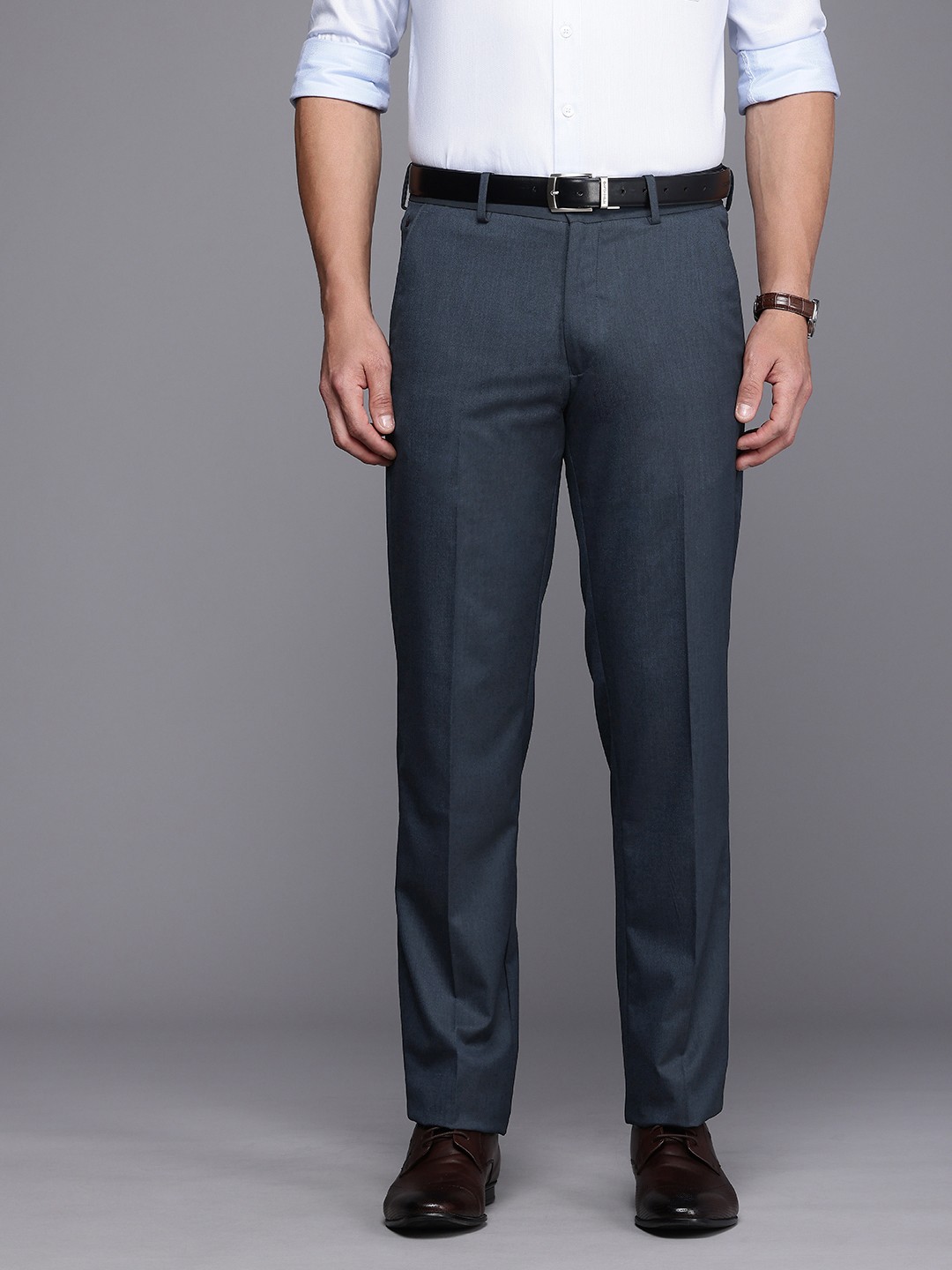 

Louis Philippe Men Regular Fit Formal Trousers, Navy blue