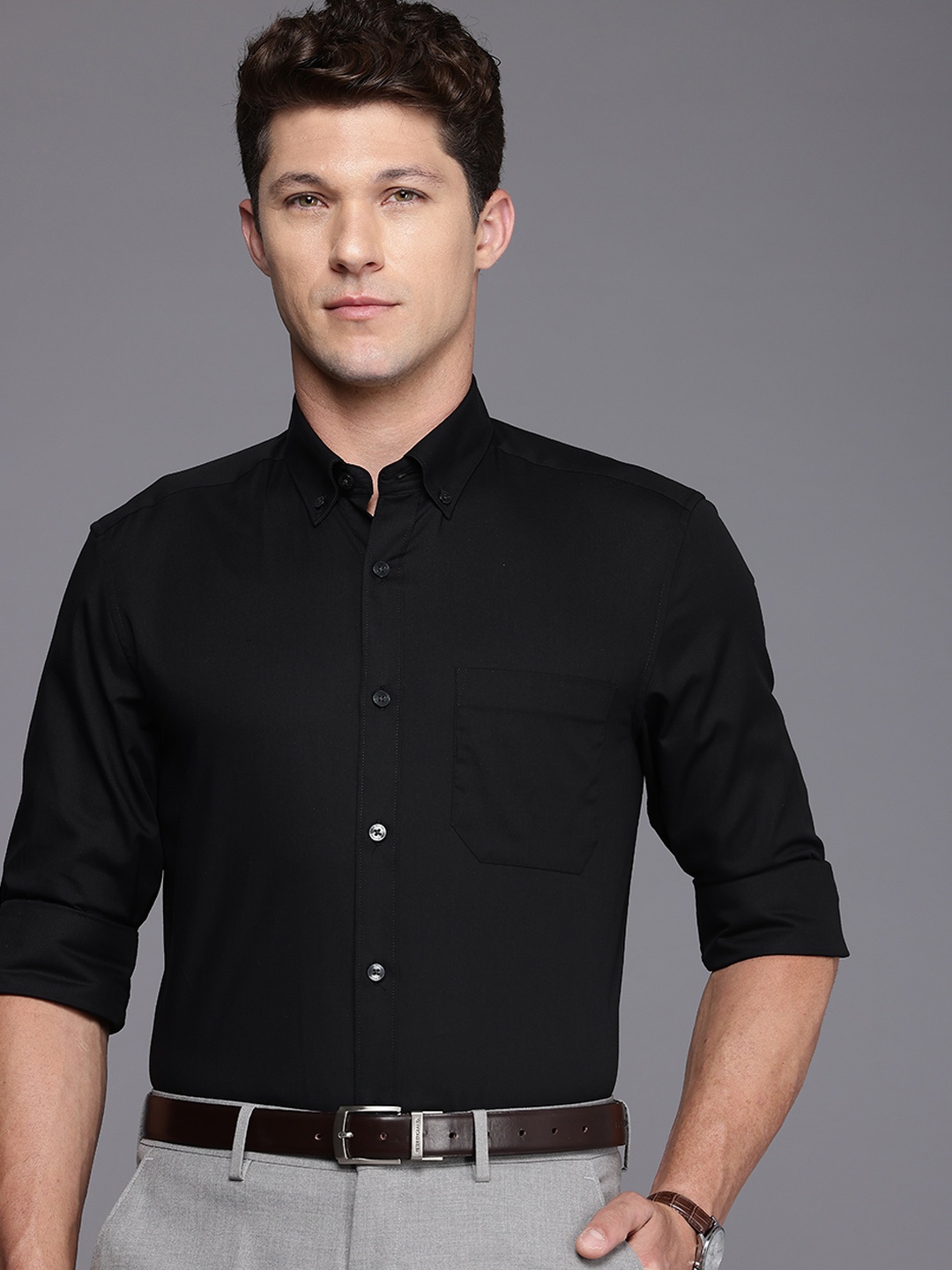 

Louis Philippe Classic Fit Opaque Pure Cotton Formal Shirt, Black