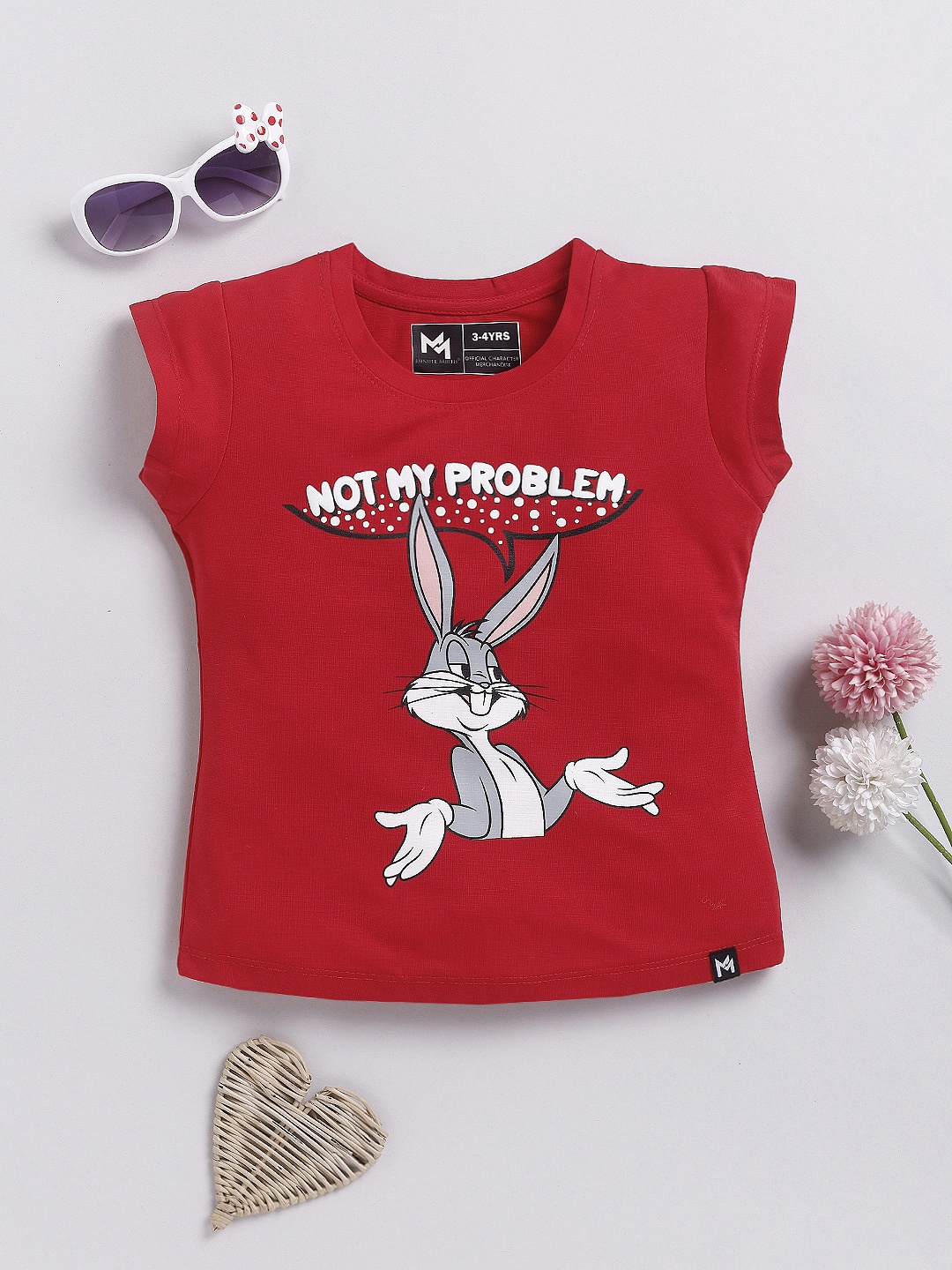 

YK X Minute Mirth Girls Bugs Bunny Printed T-shirt, Red