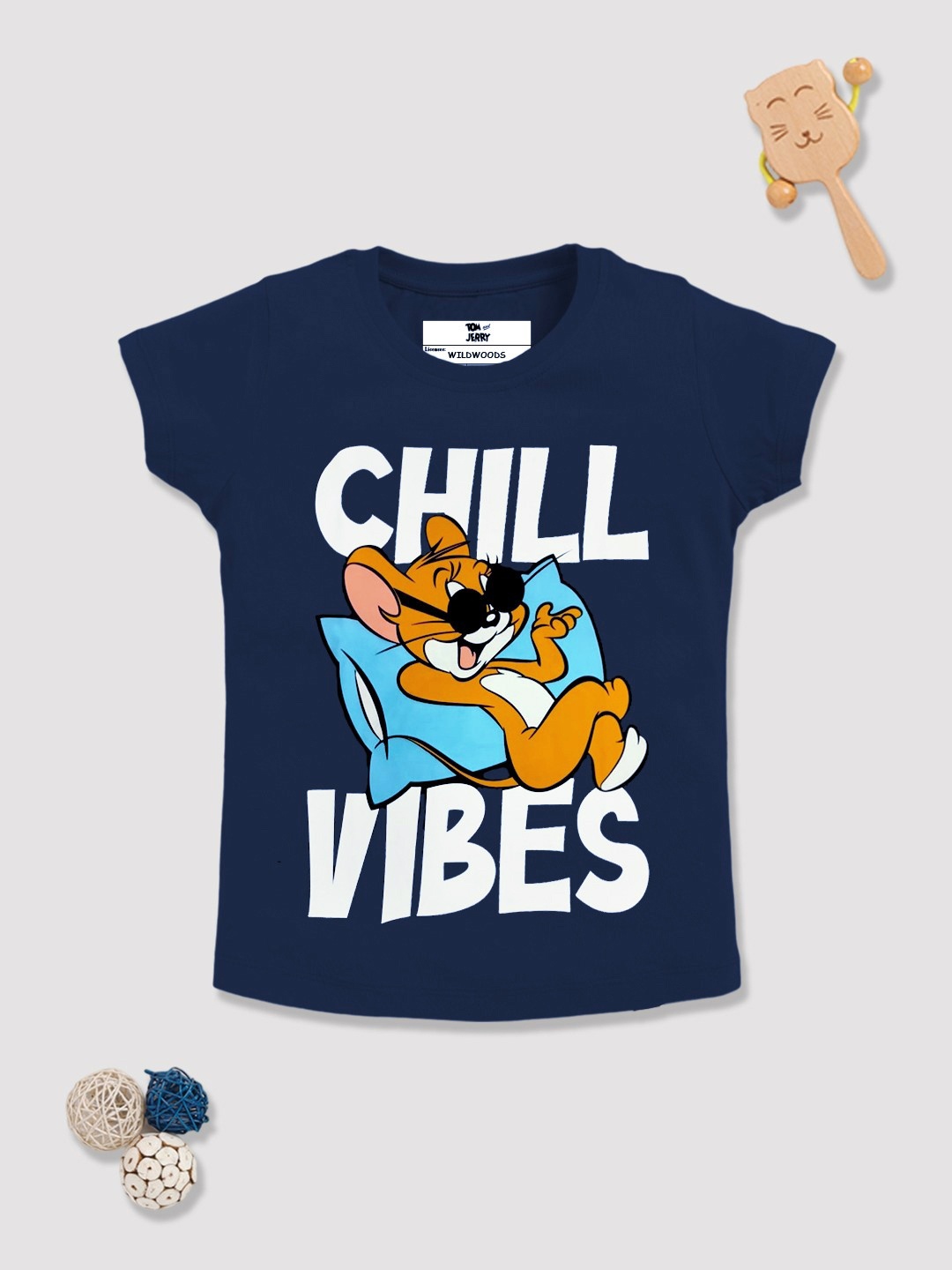 

YK X Minute Mirth Girls Tom & Jerry Printed Pure Cotton T-shirt, Navy blue