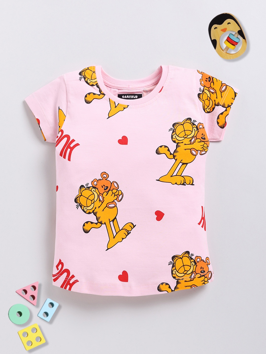 

YK X Minute Mirth Girls Garfield Printed Pure Cotton T-shirt, Pink