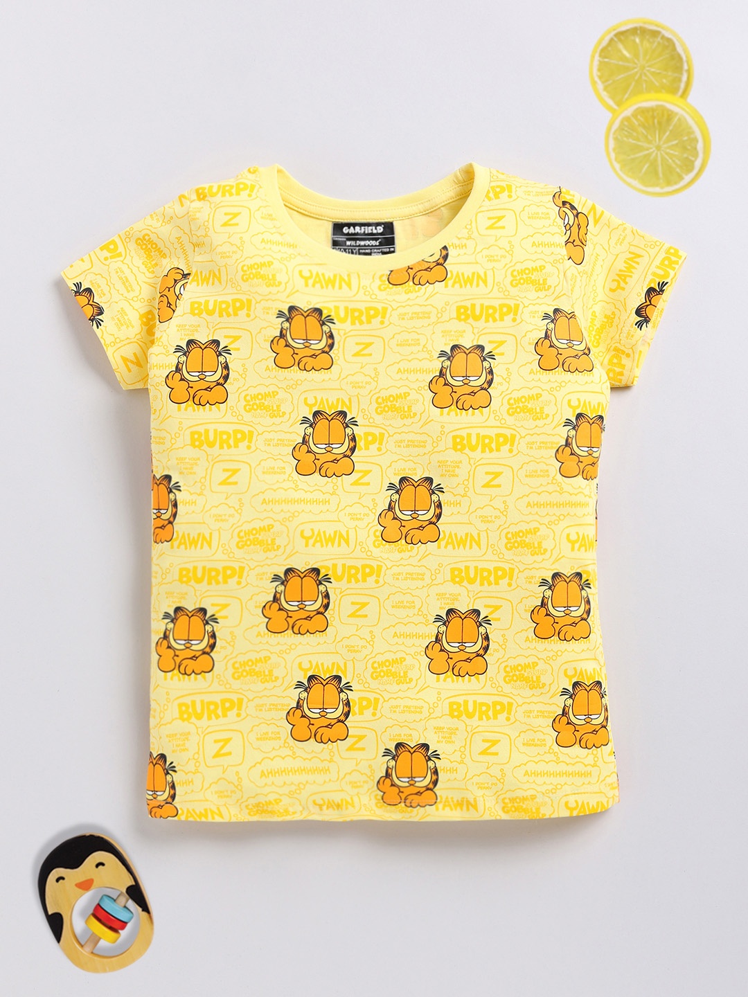 

YK X Minute Mirth Girls Garfield Printed Pure Cotton T-shirt, Yellow