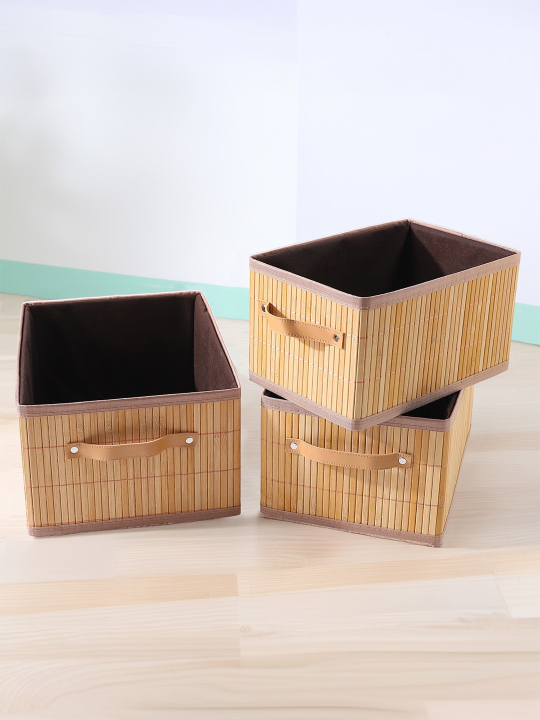 

Savya Home Brown 3 Pieces Bamboo Laundry Basket With Lid