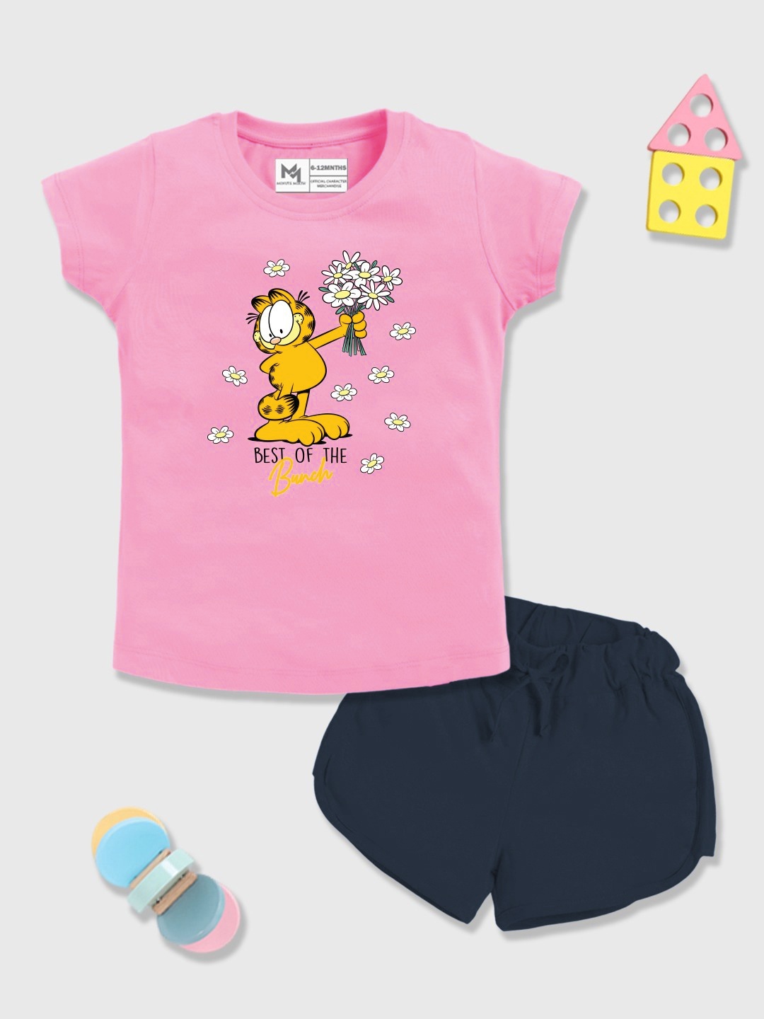 

YK X Minute Mirth Girls Garfield Printed Pure Cotton T-shirt with Shorts, Pink