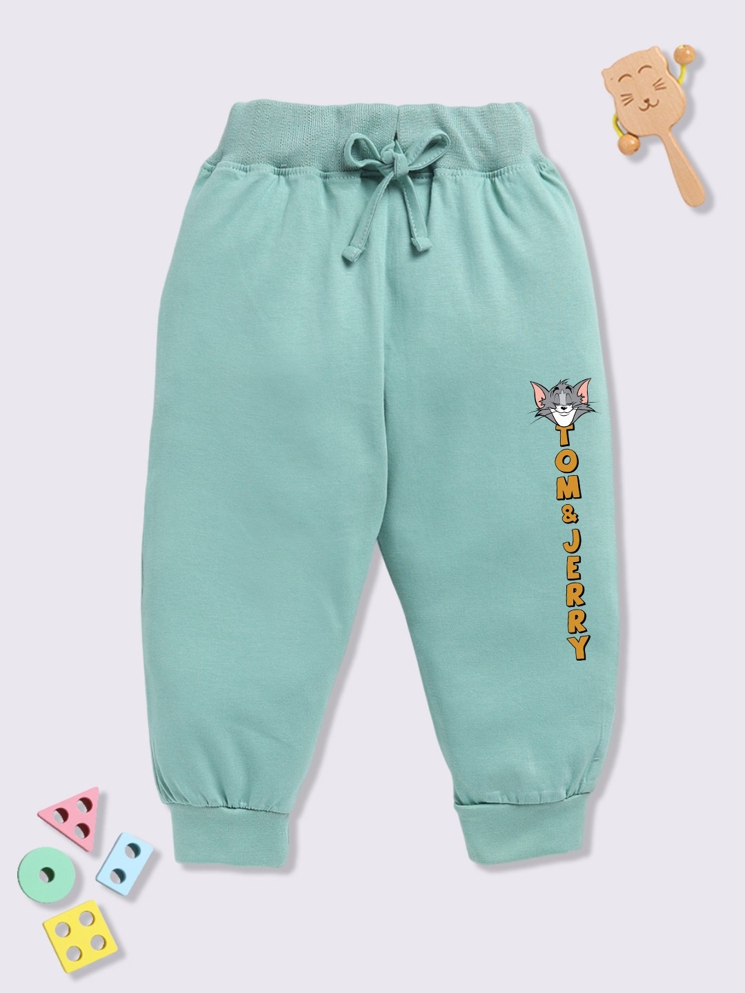 

YK X Minute Mirth Boys Tom & Jerry Printed Pure Cotton Joggers, Green