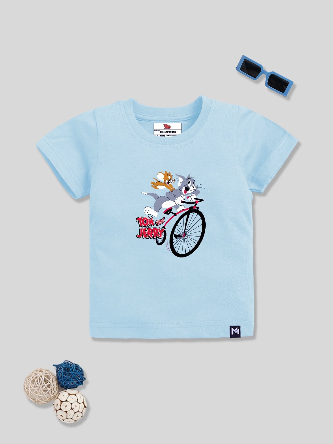 

YK X Minute Mirth Boys Tom & Jerry Printed Pure Cotton T-shirt, Blue