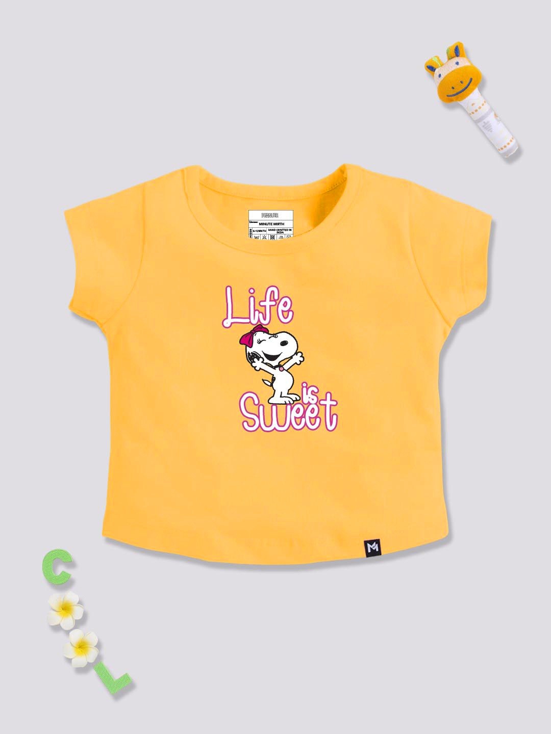 

YK X Minute Mirth Infant Girls Snoopy Printed Pure Cotton Top, Yellow