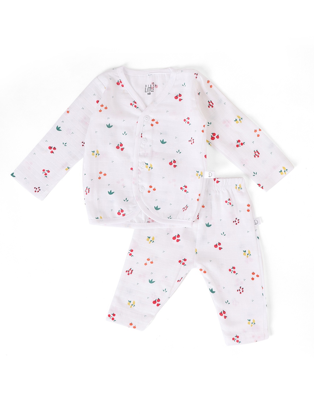 

Dear Little Kids Printed V-Neck Long Sleeves Cotton Jhabla With Pyjamas, White