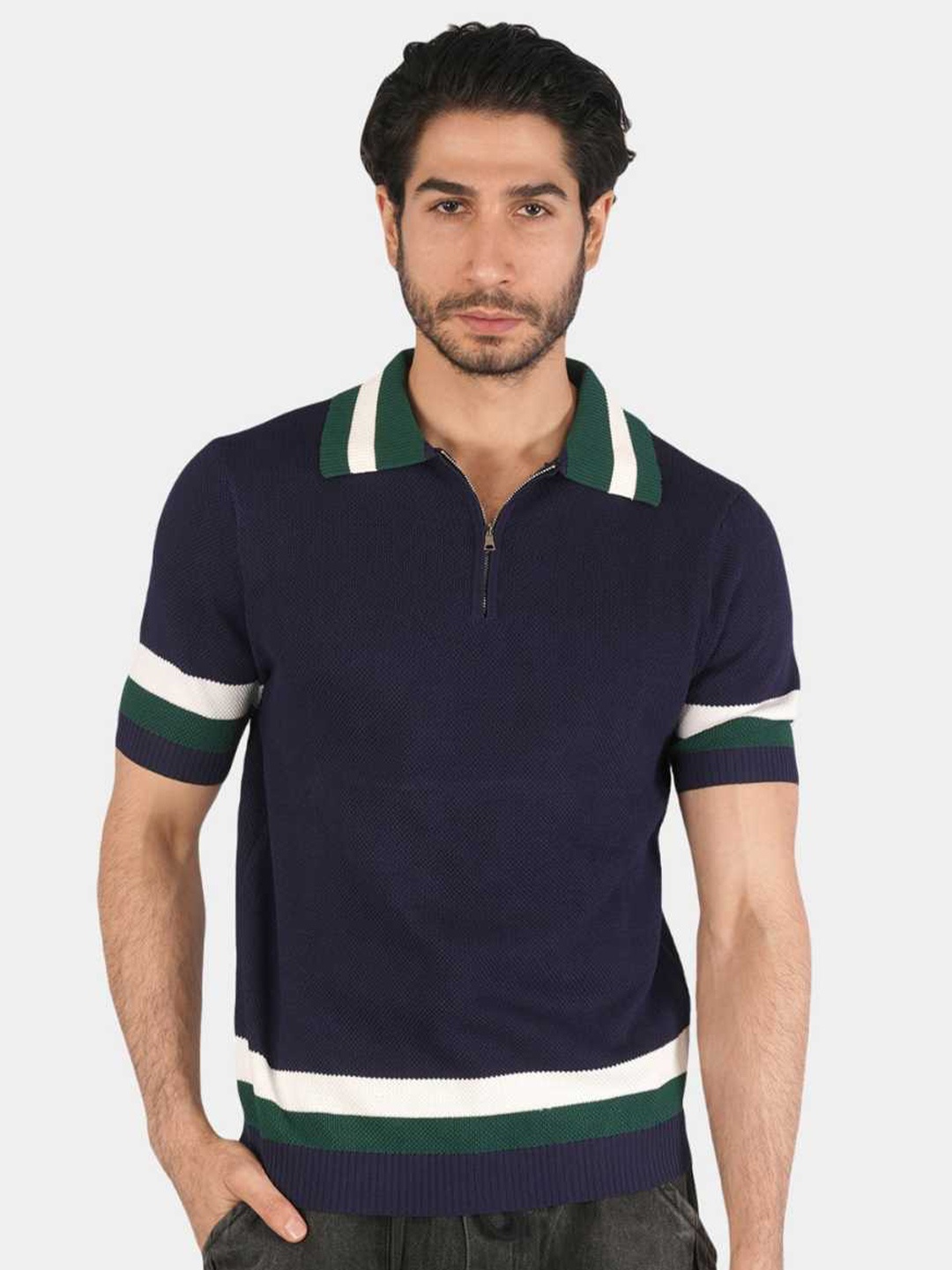 

BOTABOCHI Men Cotton Polo Collar Regular Fit T-shirt, Navy blue