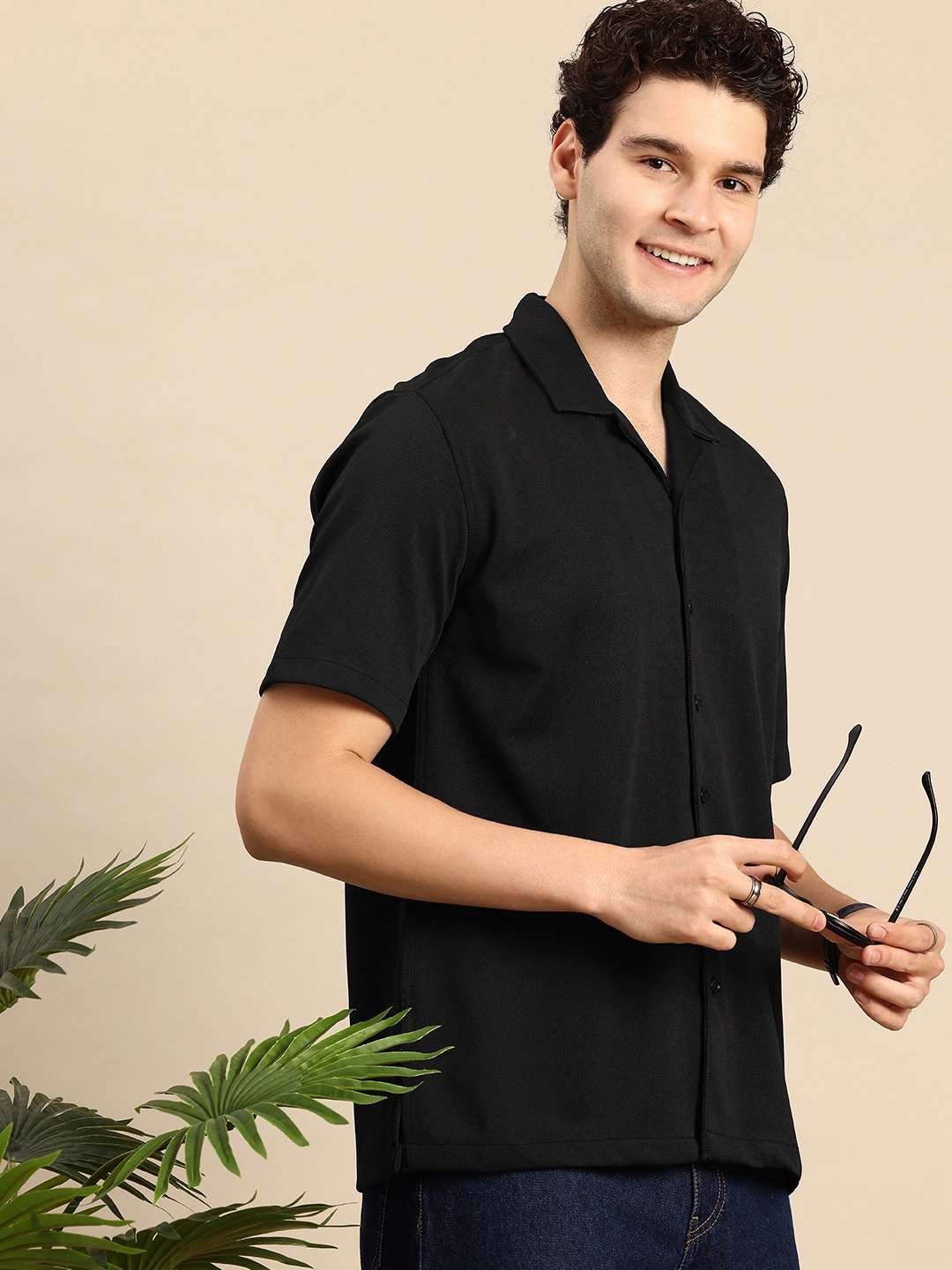 

Mast & Harbour Textured Self Design Casual Shirt, Black