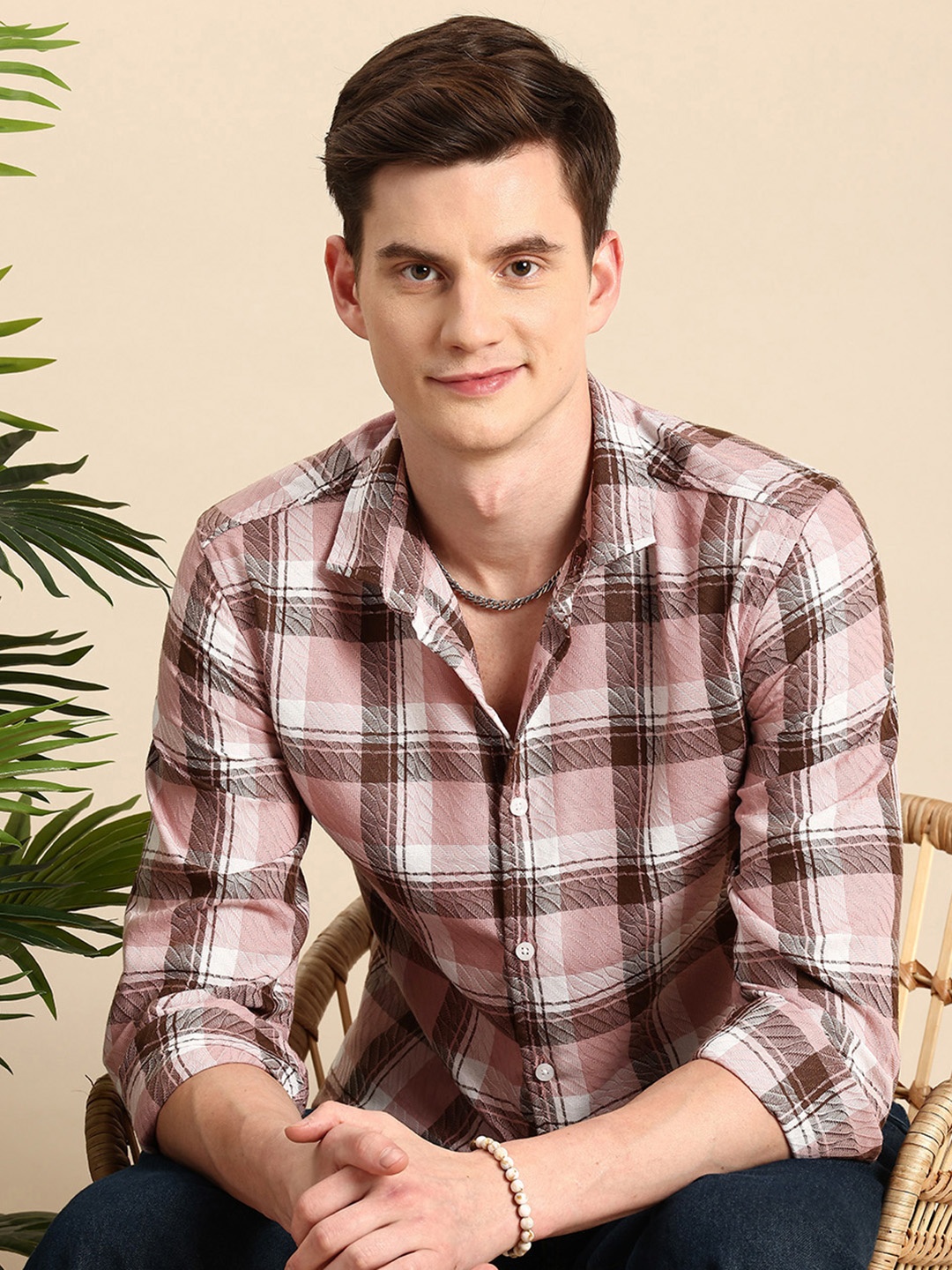 

Mast & Harbour Checked & Textured Casual Shirt, Mauve