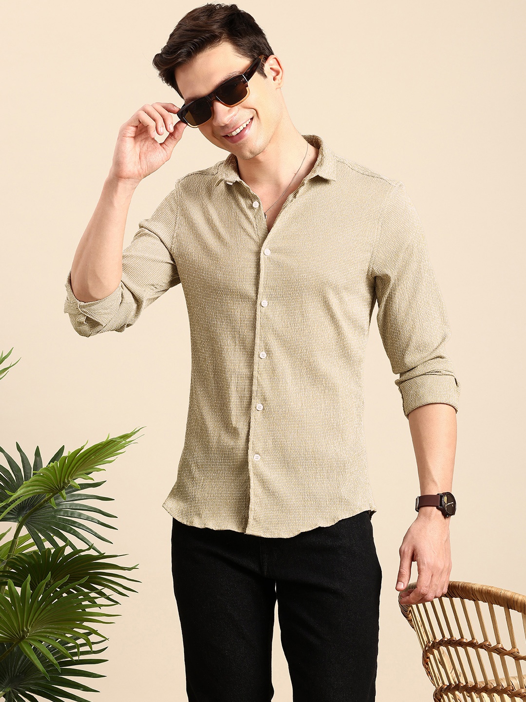 

Mast & Harbour Textured Seersucker Casual Shirt, Green