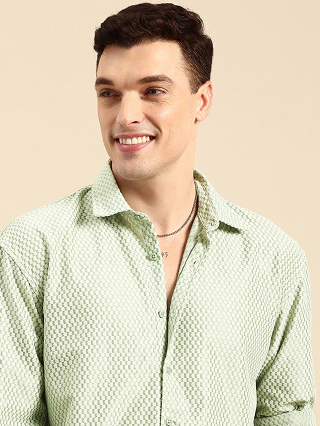 

Mast & Harbour Self Design Textured Relaxed Fit Casual Shirt, Green