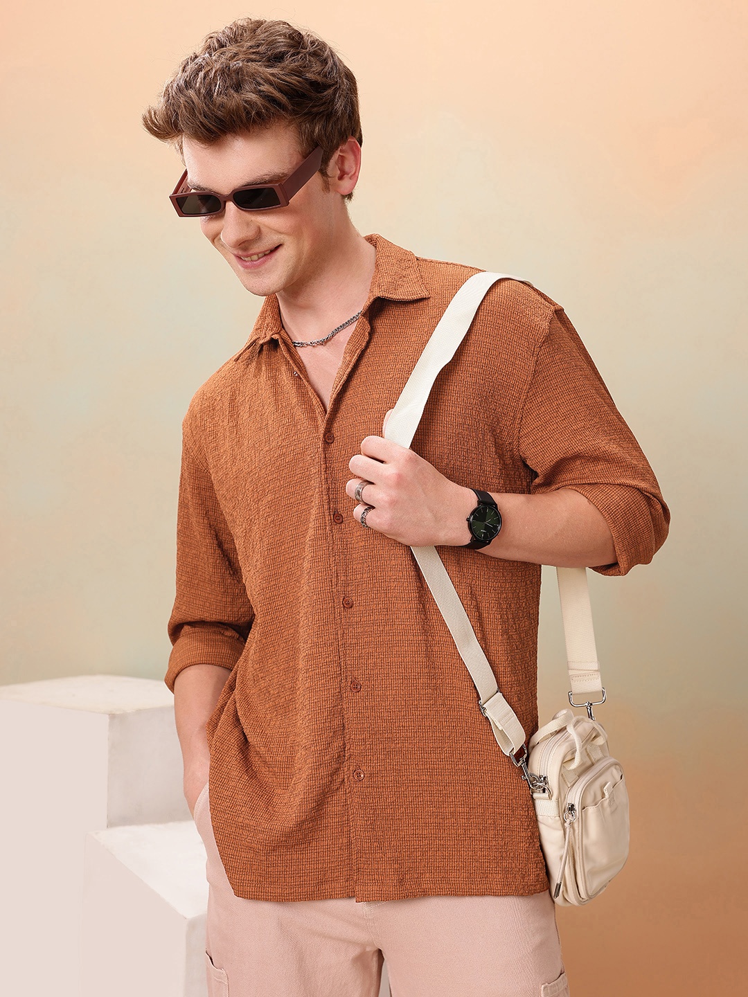 

Mast & Harbour Textured Casual Shirt, Rust