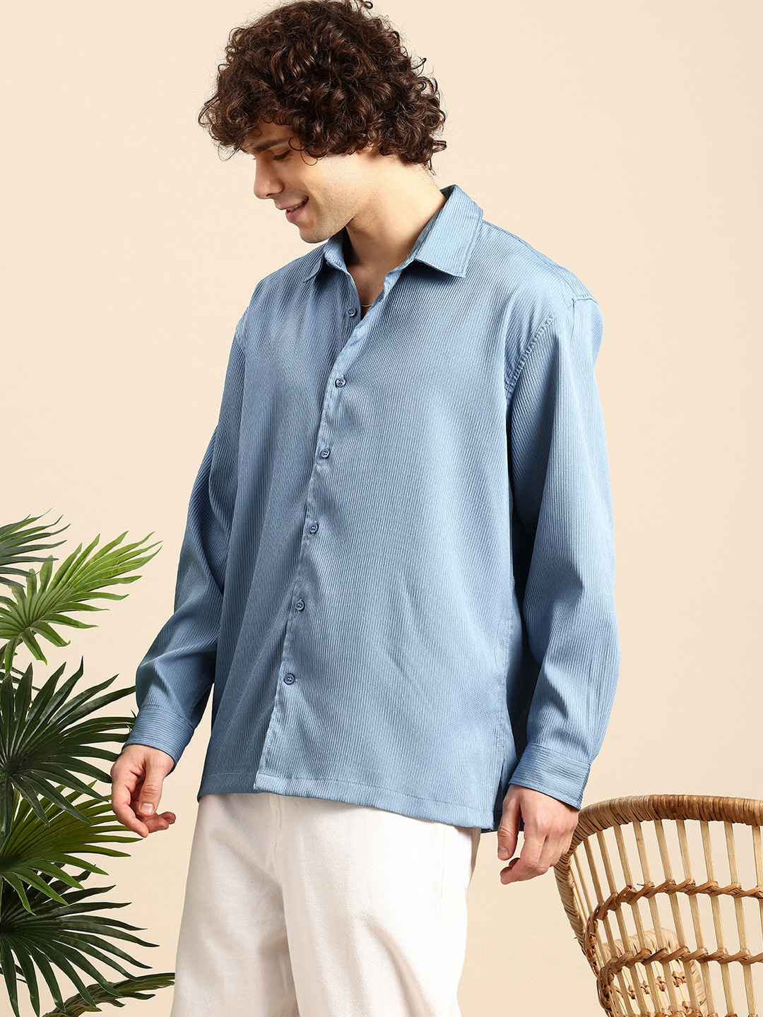 

Mast & Harbour Self Striped Relaxed Fit Casual Shirt, Blue