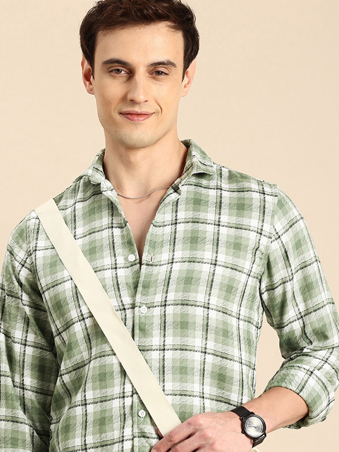 

Mast & Harbour Checked & Textured Casual Shirt, Green