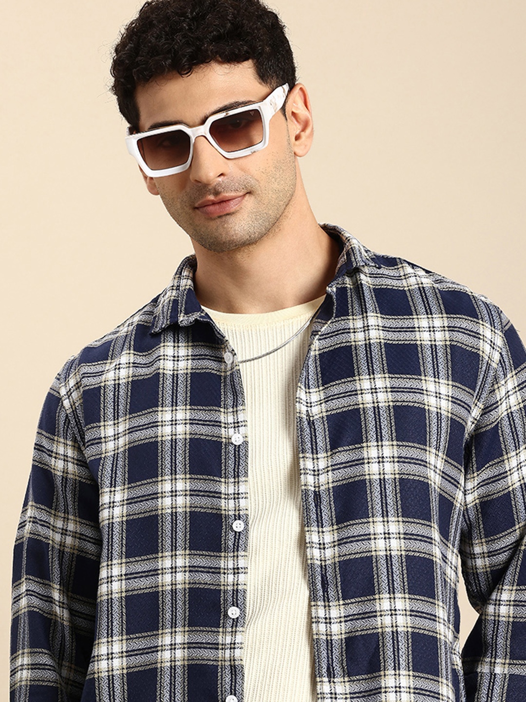 

Mast & Harbour Opaque Checked Casual Shirt, Navy blue