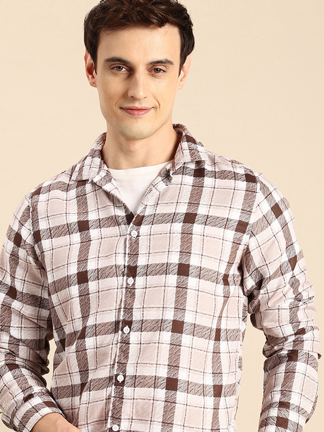 

Mast & Harbour Checked & Textured Casual Shirt, Brown