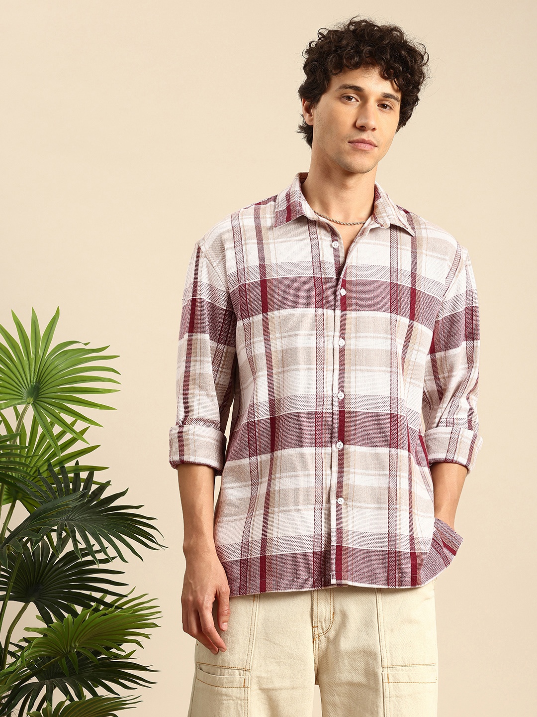 

Mast & Harbour Checked Relaxed Fit Casual Shirt, Maroon