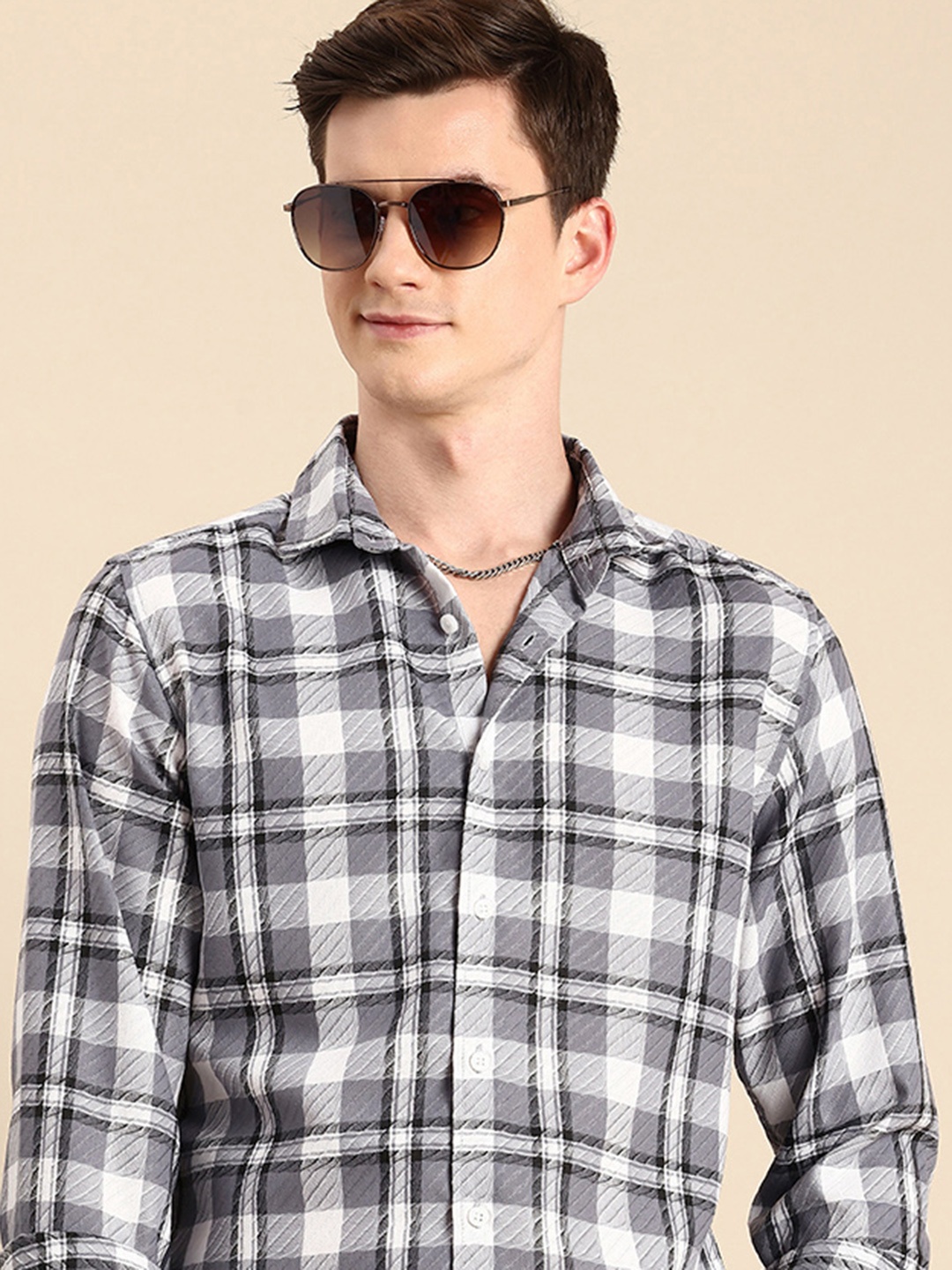 

Mast & Harbour Checked & Textured Casual Relaxed Fit Shirt, Grey