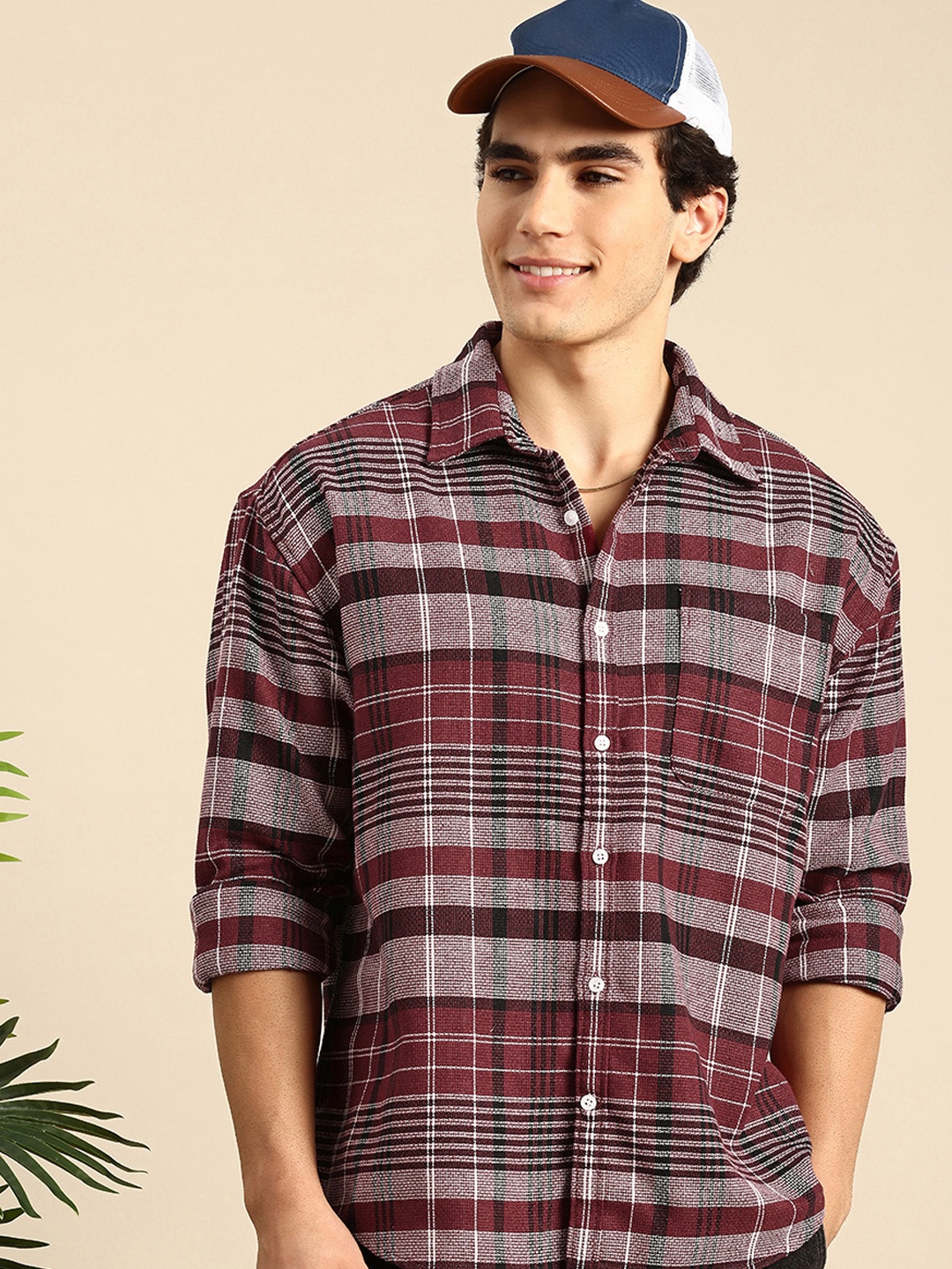 

Mast & Harbour Checked Relaxed Fit Casual Shirt, Maroon