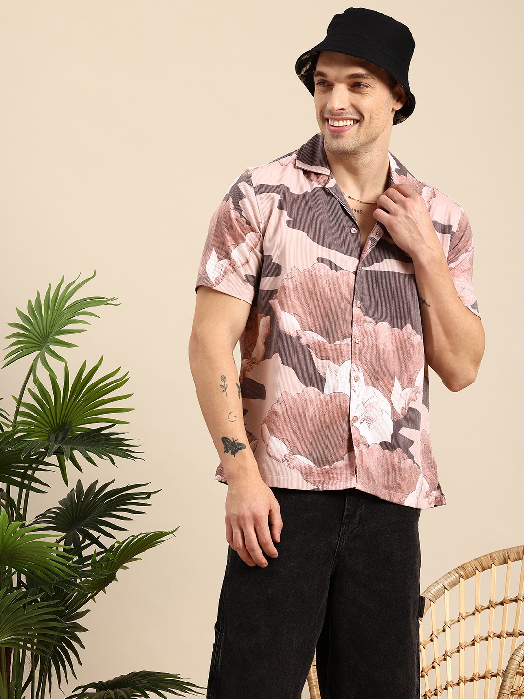 

Mast & Harbour Relaxed Fit Resort Collar Opaque Abstract Printed Casual Shirt, Grey