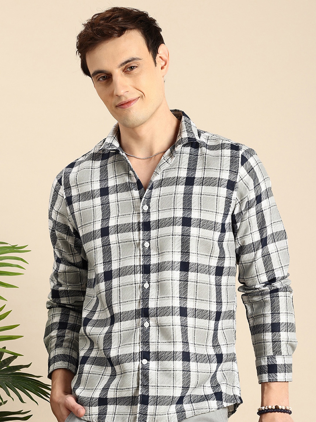 

Mast & Harbour Checked & Textured Casual Shirt, Grey