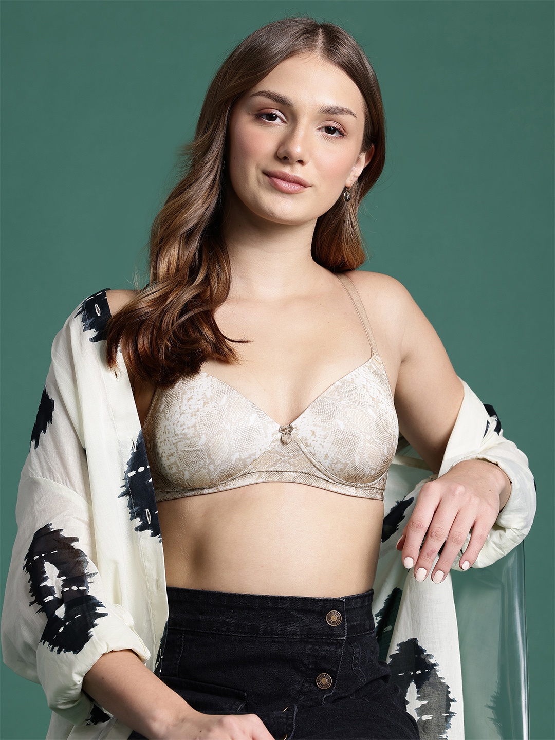 

DressBerry Animal Printed Full Coverage Lightly Padded Bra, Beige