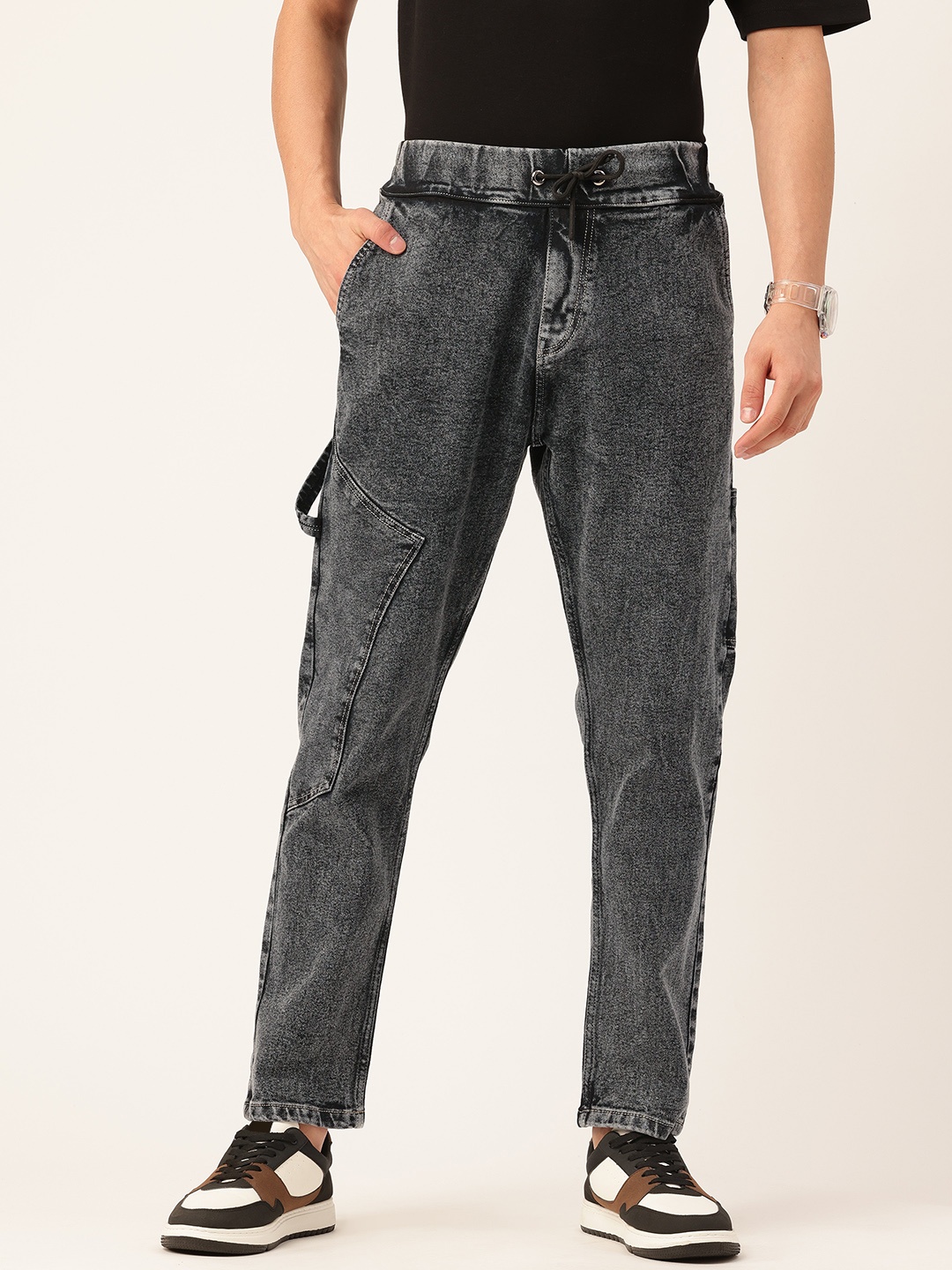 

PARIS HAMILTON Men Heavy Fade Acid Wash Stretchable Jeans, Charcoal