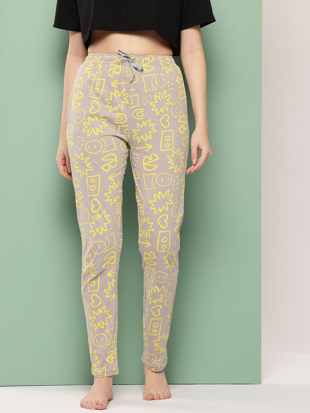 

Leading Lady Conversational Printed Mid Rise Cotton Lounge Pants, Grey