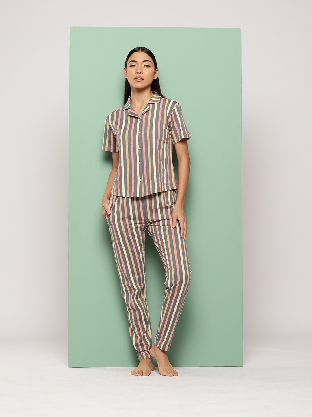 

Leading Lady Striped Night suit, Grey
