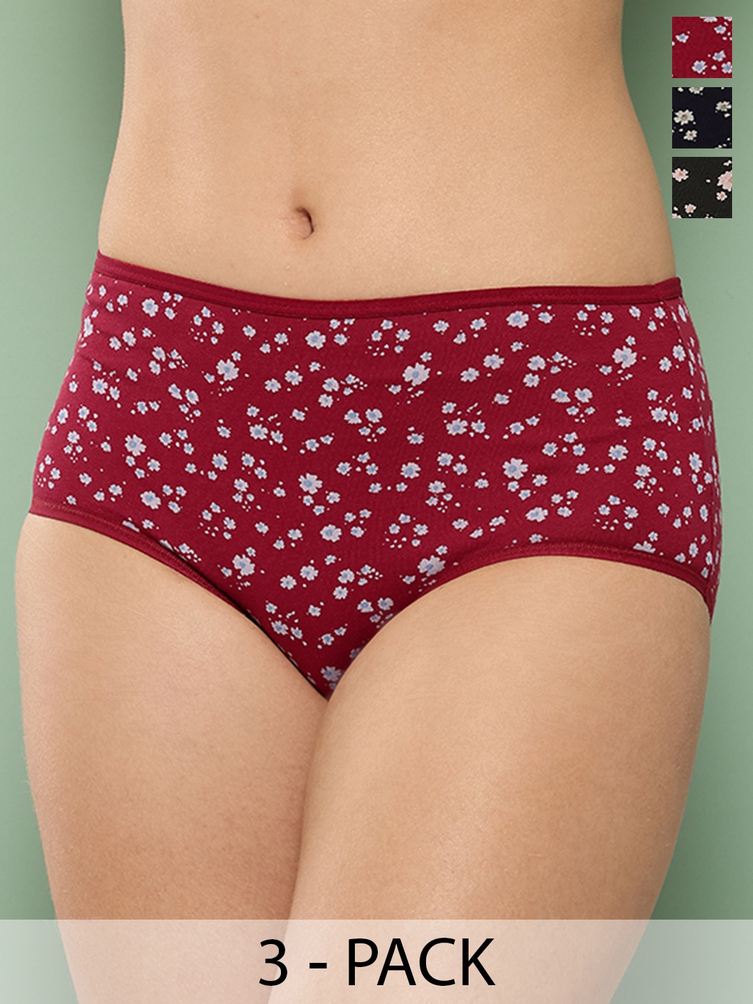 

Leading Lady Pack Of 3 Printed Mid Rise Hipster Brief, Navy blue