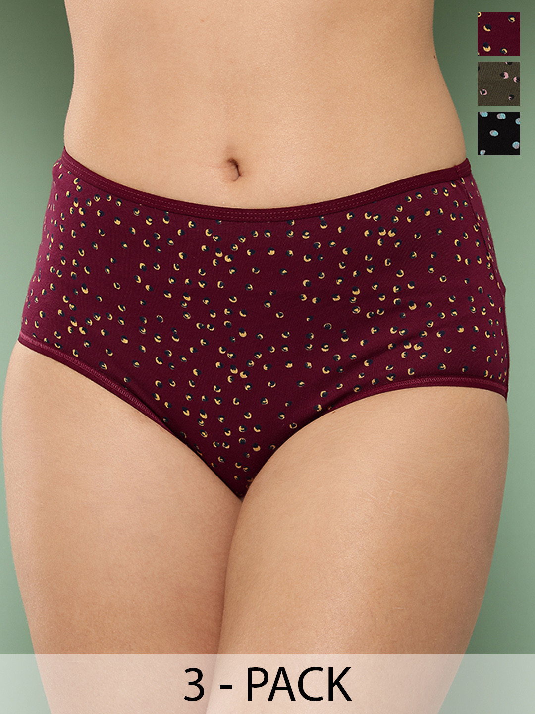 

Leading Lady Pack Of 3 Printed Mid-Rise Hipster Briefs, Navy blue