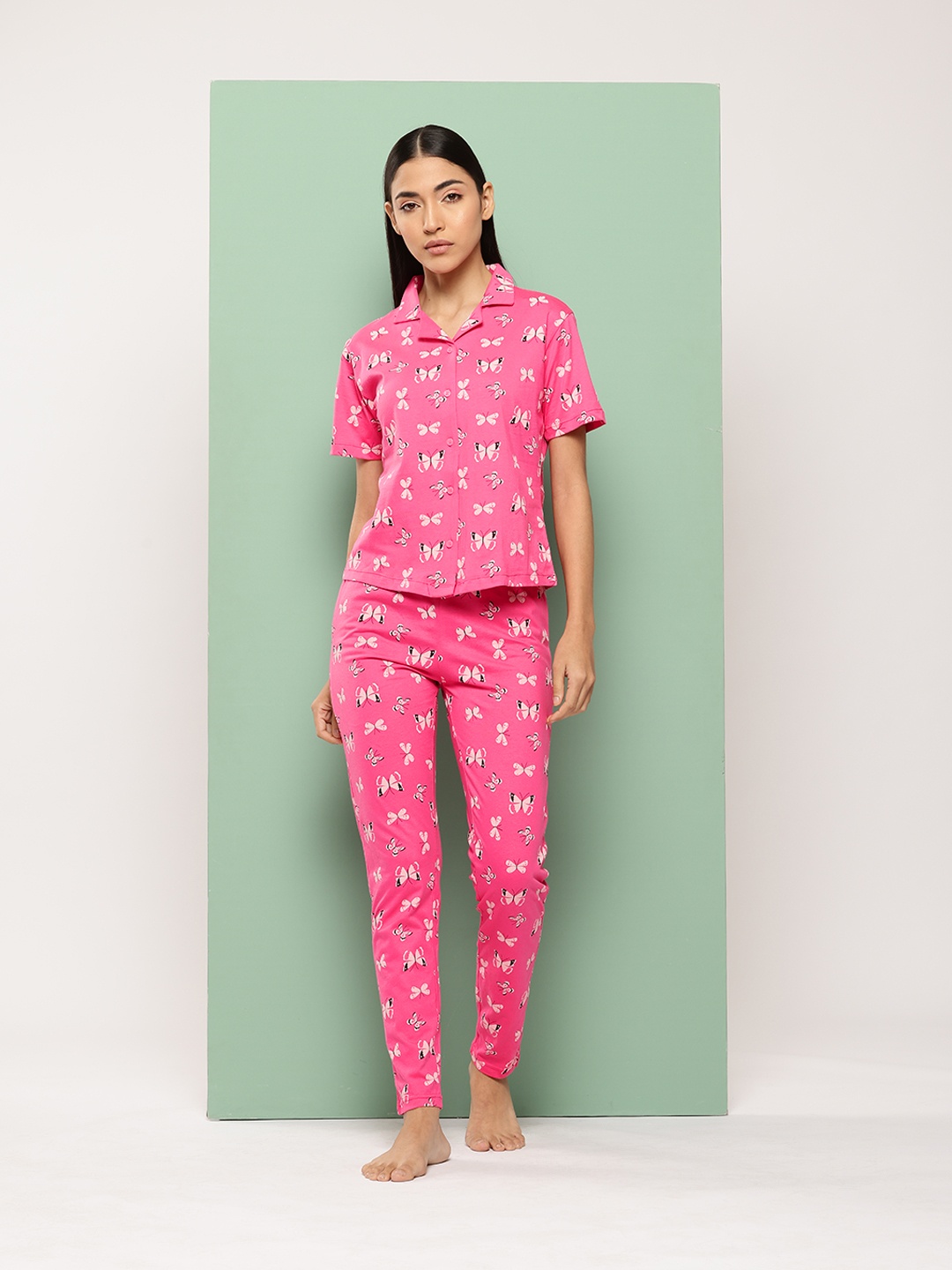 

Leading Lady Printed Cotton Night Suit with Pyjama, Magenta