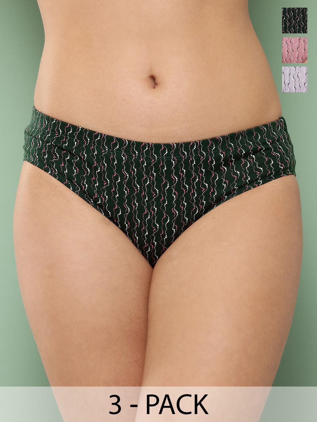 

Leading Lady Women Pack of 3 Printed Mid Rise Hipster Briefs - HP-OLDPR-01-3, Green