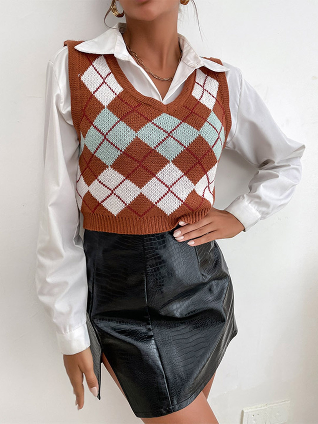 

HERE&NOW Checked Top, Coffee brown