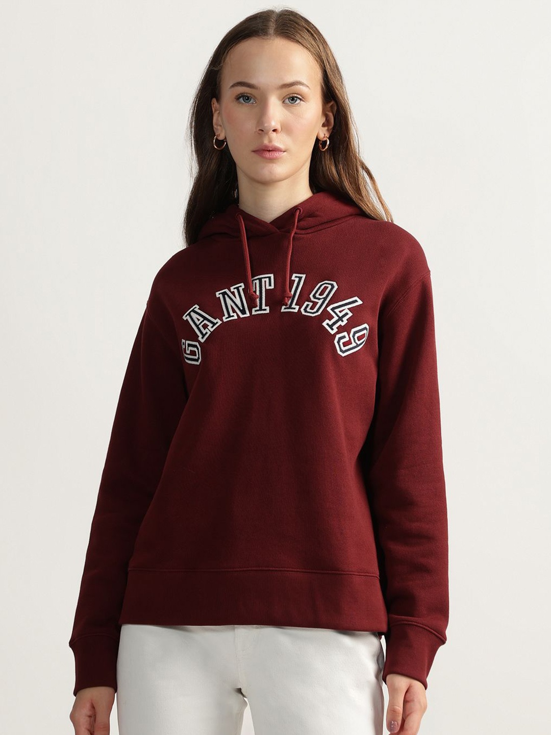 

GANT Women Typography Printed Hooded Cotton Pullover Sweatshirt, Red