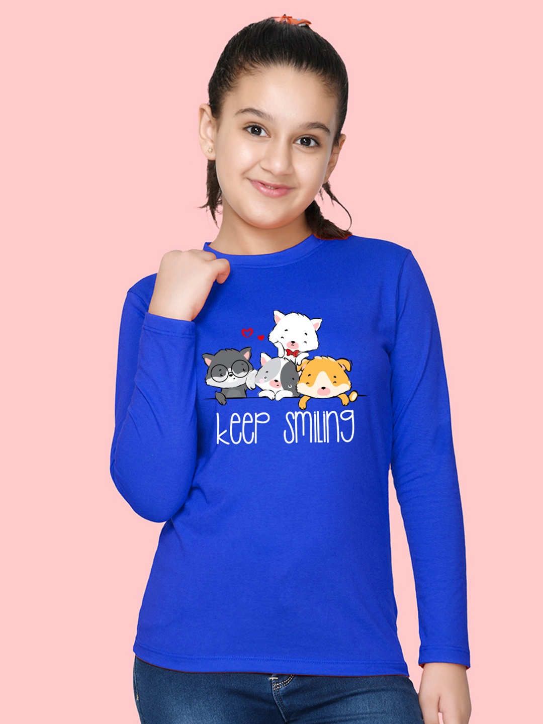 

NUSYL Girls Graphic Printed Round Neck Cotton T-shirt, Blue