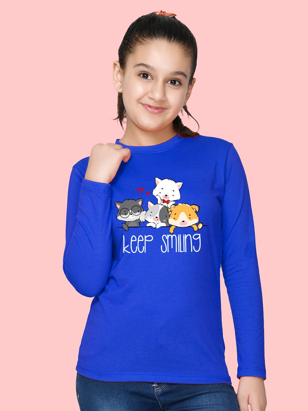 

NUSYL Girls Graphic Printed Round Neck Cotton T-shirt, Blue