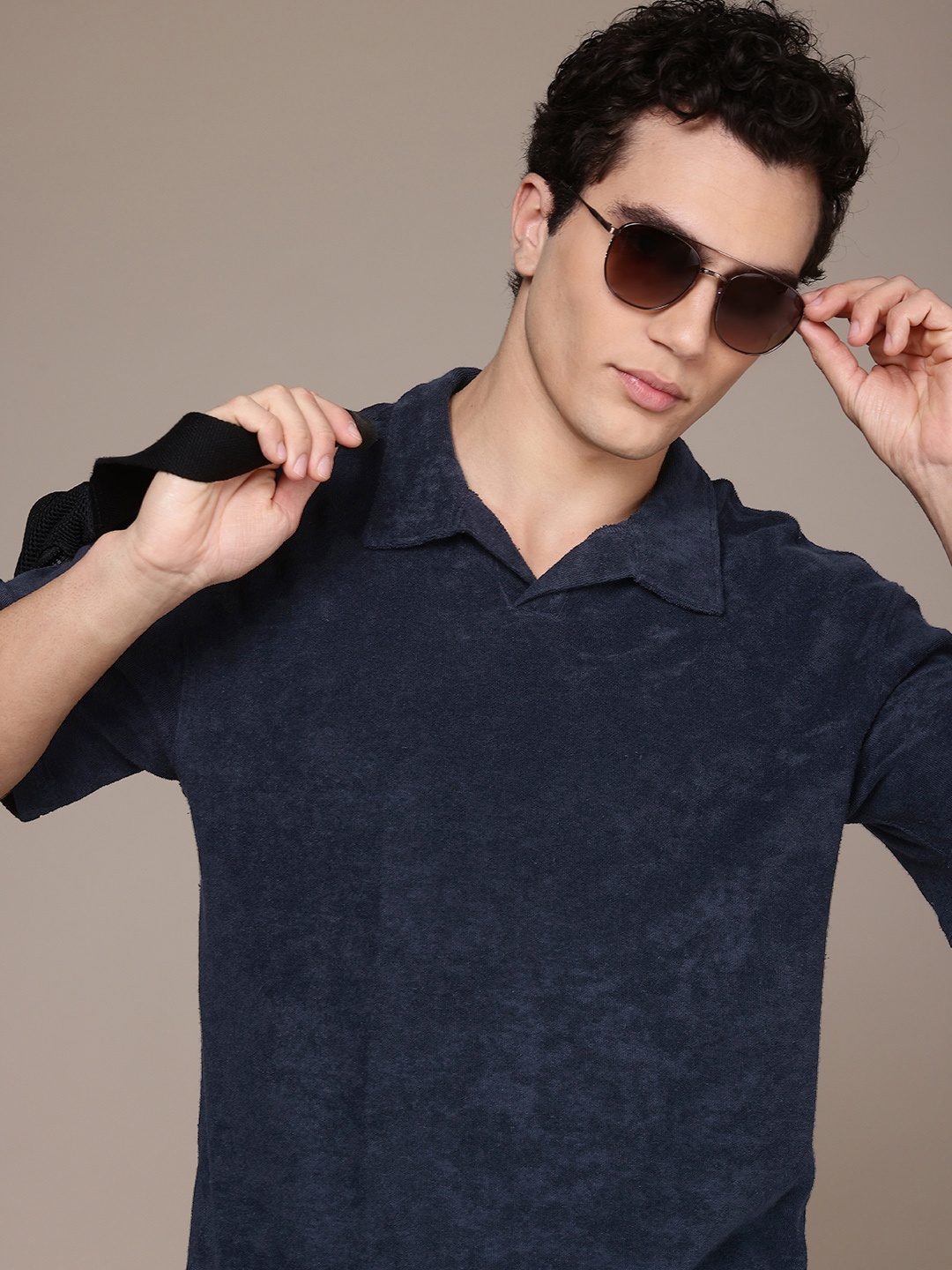 

FCUK Relaxed Fit Polo Collar Anti Odour T-shirt with Towelling Finish, Navy blue