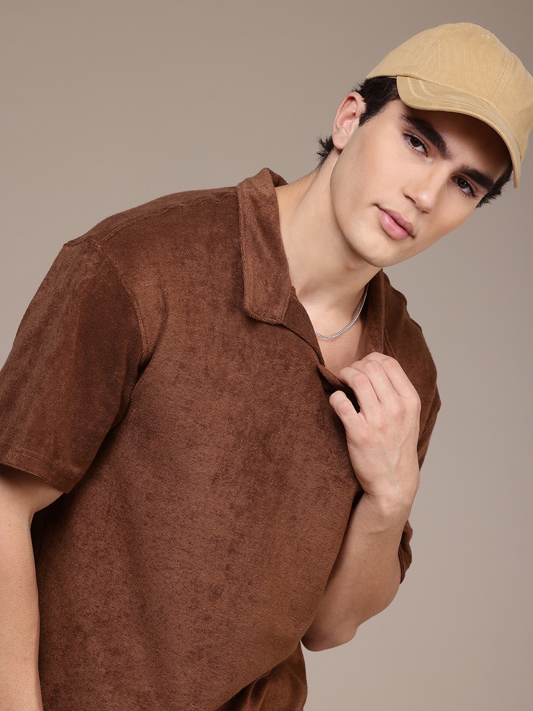 

FCUK Relaxed Fit Polo Collar Anti Odour T-shirt with Towelling Finish, Brown