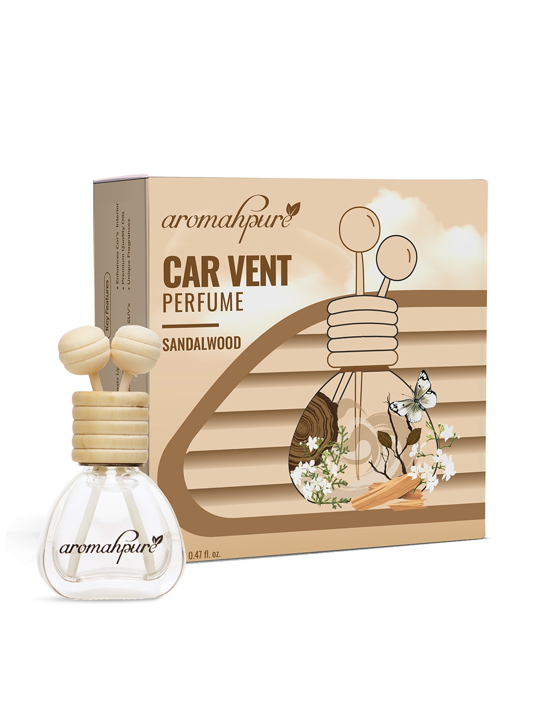 

Aromahpure Brown 2 Pieces Sandalwood Fragrance Car Vent Clip Air Freshener-14 ml