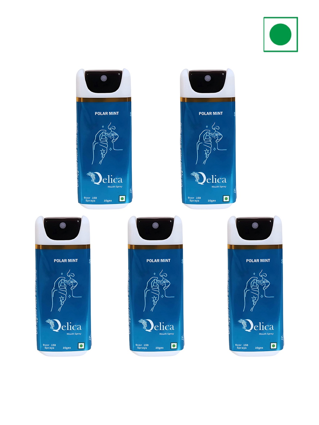 

Qelica Set Of 5 Polar Mint Fresh Breath Spray-10g Each, Blue