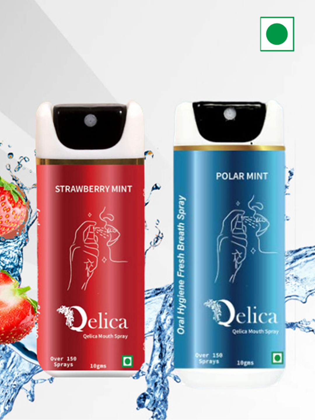 

Qelica Set Of 2 Strawberry Mint & Polar Mint Fresh Breath Spray-10g Each, Blue