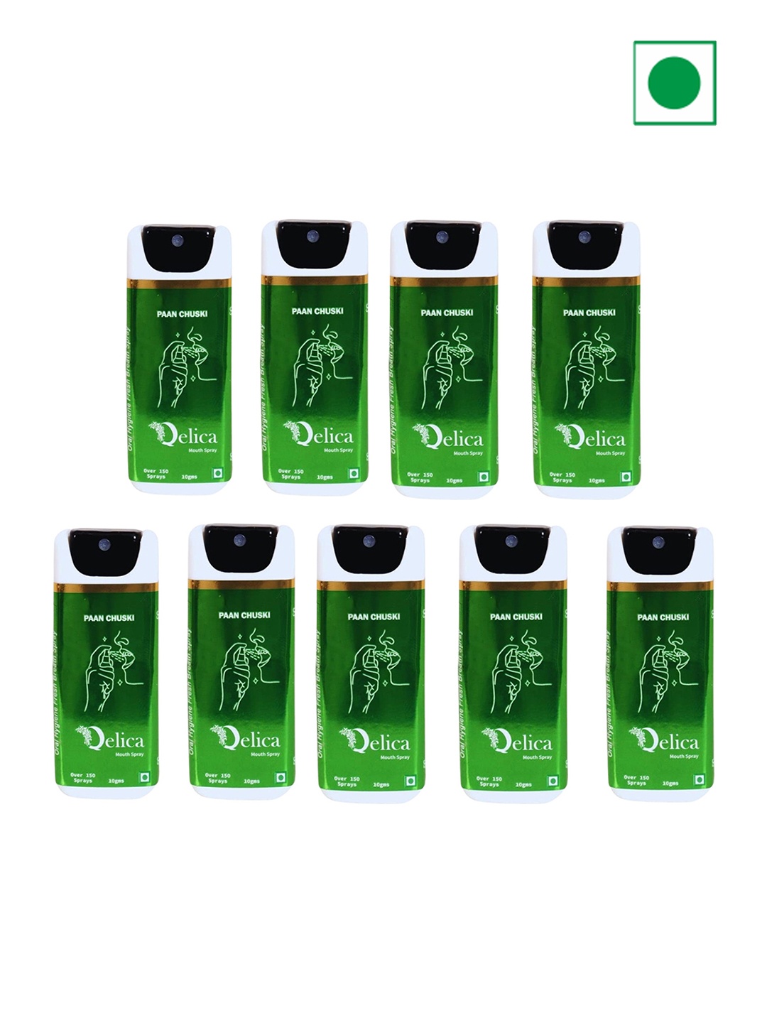 

Qelica Set Of 9 Paan Chuski Mouth Freshener Spray 10 g Each, Green